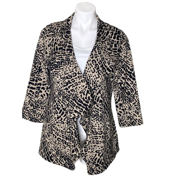 Calvin Klein Black Brown Leopard Print Ruffle Cardigan, Open Front Women's Sz 8 - Picture 2 of 9